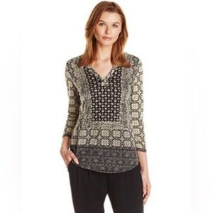 Lucky Brand Black and Cream Tunic Top, New NWT, size L